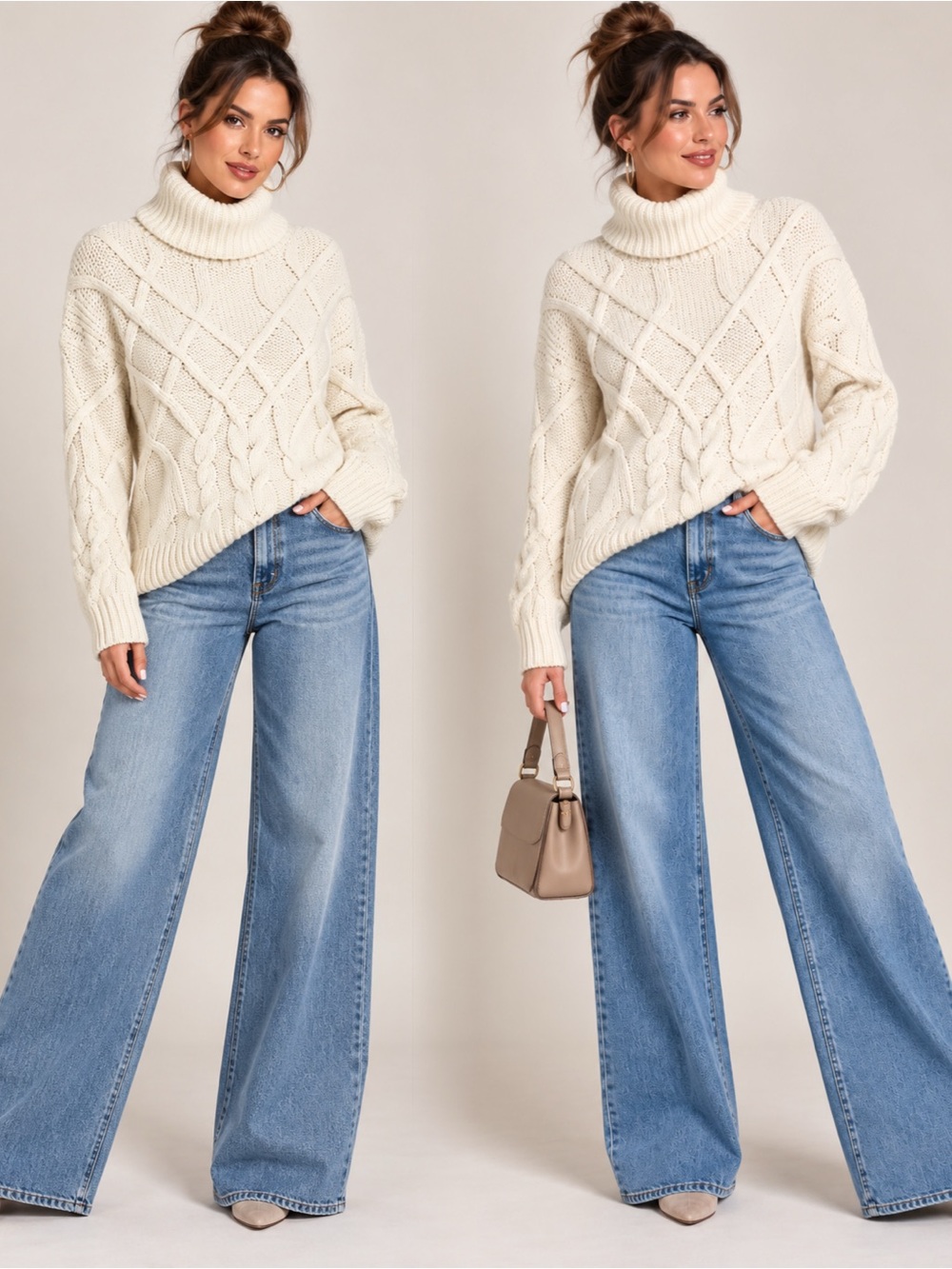 High neck cable sweater
